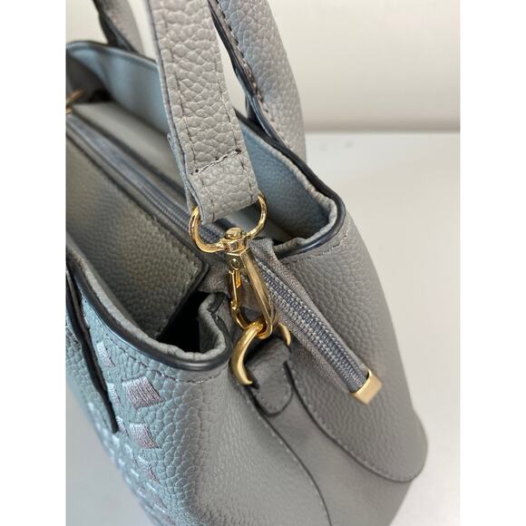 Fashion Bag Gray PU Leather Tote Detachable Crossbody Bow Purse Charm 11x8x5" - Picture 11 of 14